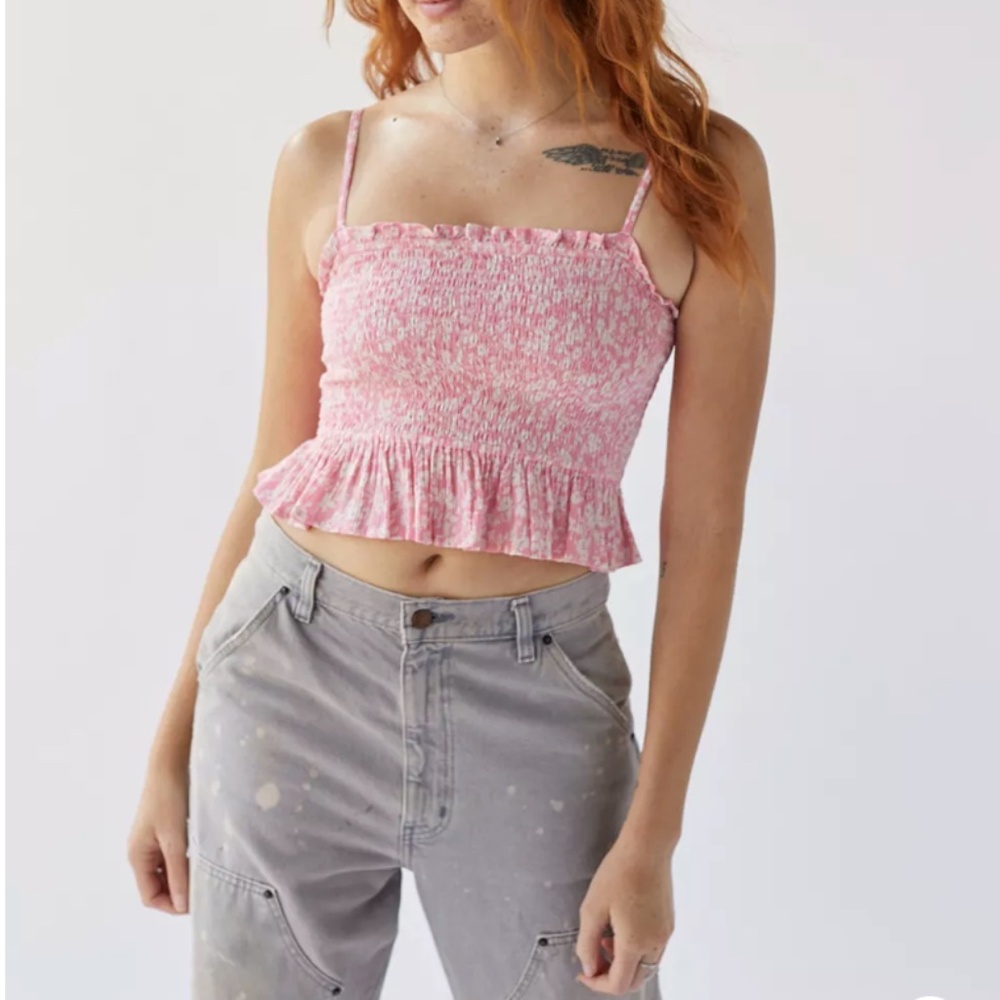 Billabong Keep Your Cool boho pink smocked floral cami top NWT